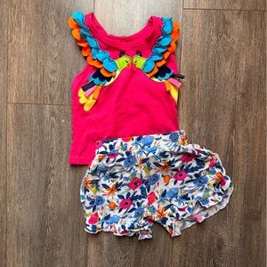 Rare Editions Exotic Bird Ruffle Top and Matching Shorts outfit 3T